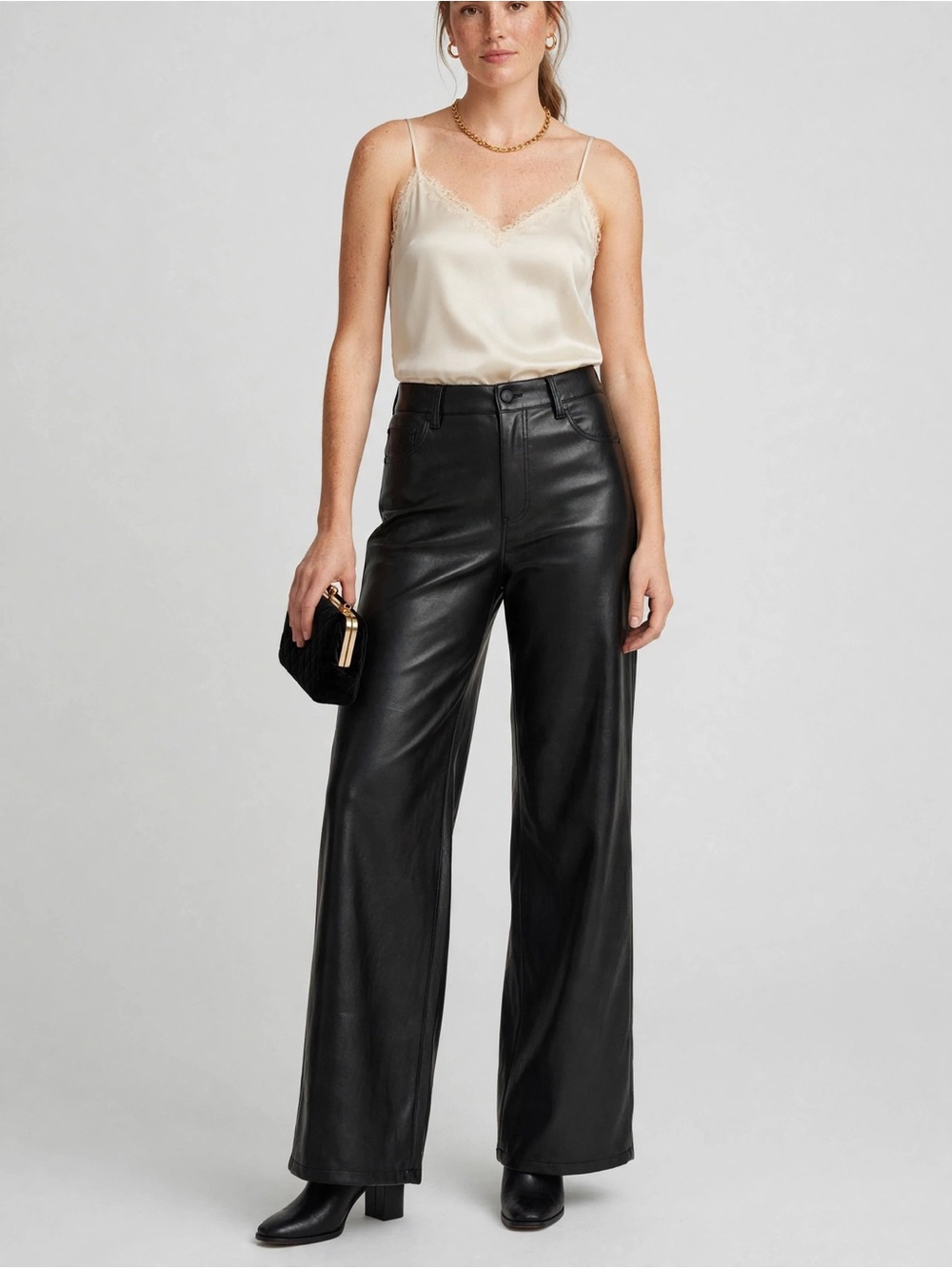 Liverpool Luxury Brand Wide-Leg Faux Leather Pants in Black.